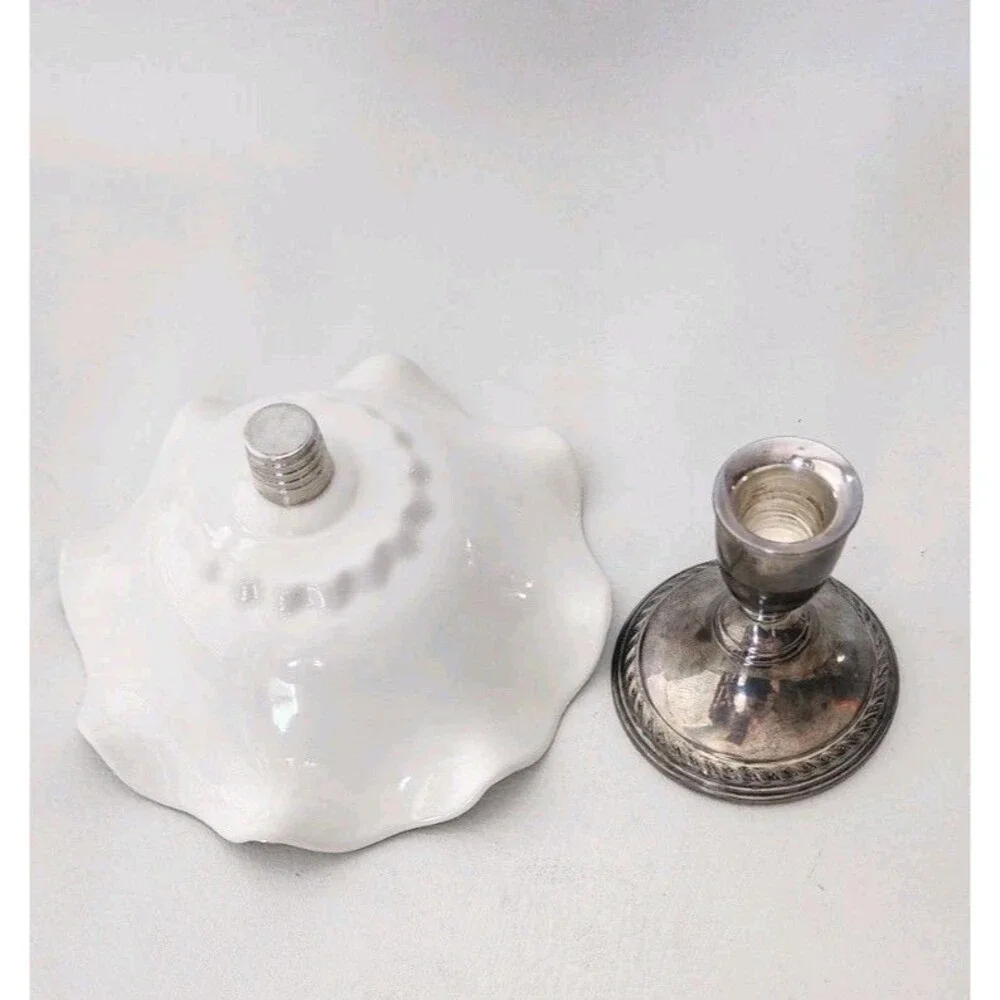 Preisner Porcelain Compote Weighted Sterling Silver Candy Dish Base - 1930's